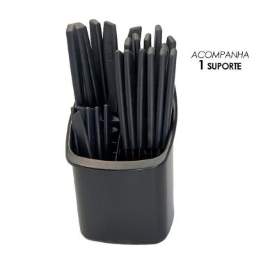 Imagem de Conjunto de Talheres Capri 25 Peças Plástico e Inox Aço Inox Acabamento Preto Fosco para Mesa Fratelli