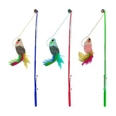 Imagem de Brinquedo para Pets Gatos Varinha Vara Ratinho e Guizo Cores Variadas 