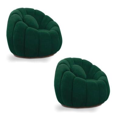 Imagem de Kit 02 Poltronas Cloud Decorativas Bouclê Giratória Verde D'Rossi