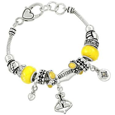 Imagem de Bracelete Falari com pingente do zodíaco multicolorido com contas de metal Murano prateadas