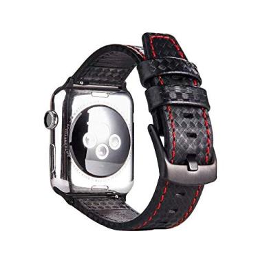 Imagem de Pulseira Couro Carbon LTIMPORTS, compativel com Apple Watch 46mm Series 11/10, 45mm Series 9/8/7, 44mm Series 6/5/4/SE, 42mm Series 3/2/1 e Apple Watch Ultra 49mm 3/2/1 (Vermelho)