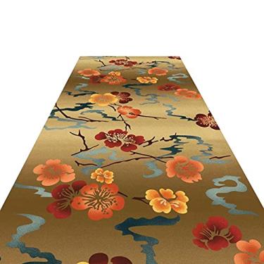 Imagem de HWBB Tapete de área retrô marrom com decoração de flores, tapete de corredor, tapete lavável para sala de estar quarto para entrada interna (tamanho : 1,2 x 5 m/3,9 x 16 m)