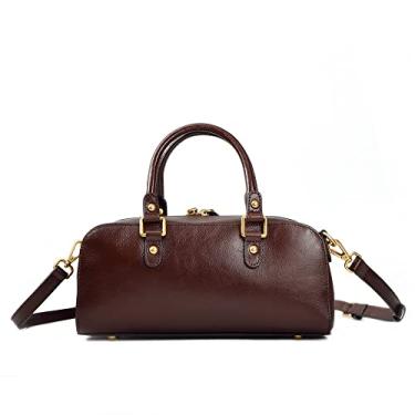 Imagem de ERIVIS Bolsa feminina de couro legítimo com zíper duplo, bolsa de ombro boston bolsa longa francesa, Laranja