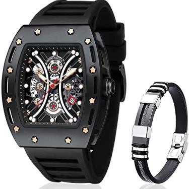 Imagem de MINI FOCUS Relógios de pulso masculinos esportivos de luxo design Tonneau com pulseira de silicone preto 0240G