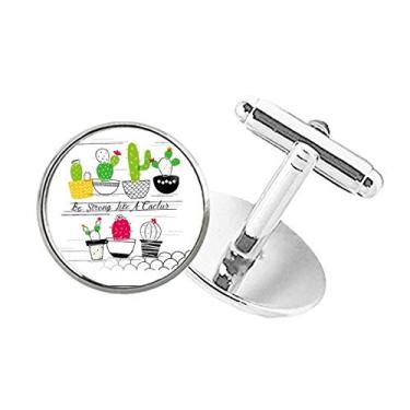 Imagem de DIYthinker Abotoaduras de botão redondo de cacto em vaso suculentas