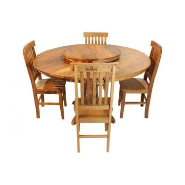 Imagem de Mesa Redonda Holanda 140cm com 4 cadeiras Chipre - Peroba Rosa