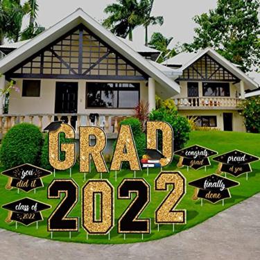Imagem de Aneco Impermeável 2022 Grad Yard Assina Placas de Jardim de Graduação De Plástico Festa Gramado Ao Ar Livre Decorações 16 Polegadas Glitter Parabéns G