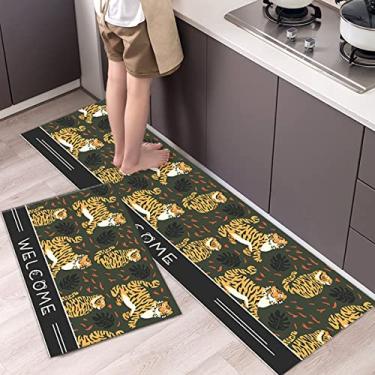 Imagem de Conjunto de 2 tapetes de cozinha antifadiga, antiderrapante, espessos, acolchoados, tapetes de cozinha com corredor, tapetes resistentes e confortáveis, à prova d'água, tapete de cozinha, 40 x 119 cm