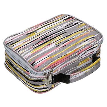 Imagem de BTSKY Estojo de lápis com zíper de grande capacidade com estampa - bolsa multifuncional para lápis de papelaria, 36 compartimentos grandes elásticos para 72 lápis de cor (listras)