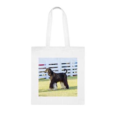 Imagem de Bolsa para cães de galgo afegão, presente para cachorro de galgo afegão, aniversário de cachorro de galgo afegão bolsa de ombro para cachorro galgo afegão, bolsa reutilizável para cachorro de galgo afegão, Branco