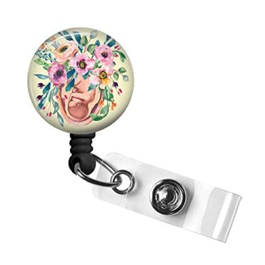 Imagem de Molinete de crachá de enfermeira da NICU, molinete de crachá de identificação retrátil de mão de obra e entrega, clipe jacaré giratório, 86 cm Cordão de nylon, OB Gynecology, RN Nurse Obstetrician Badge Holder, ID Badge Pull, Baby in Utero