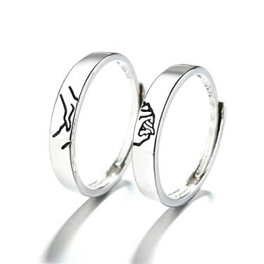 Imagem de Anéis de casal combinando com gravação para ele e ela conjuntos ajustáveis para compromisso, anéis de compromisso de amor para casais mulheres homens, joias, dia dos namorados, sem pedra preciosa, Sem pedra preciosa
