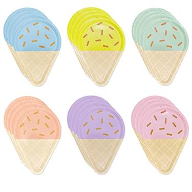 Imagem de Patty Both 24 peças de pratos de festa de sorvete, pratos de papel descartáveis de 25 cm para tema de sorvete de verão, chá de bebê, casamento, atividades familiares, decorações de festa