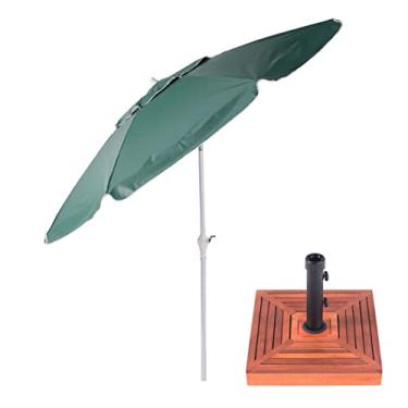 Imagem de Kit Ombrelone Maresias 2,5m Bagum Alumínio Articulado Manivela Verde Com Base Madeira -...
