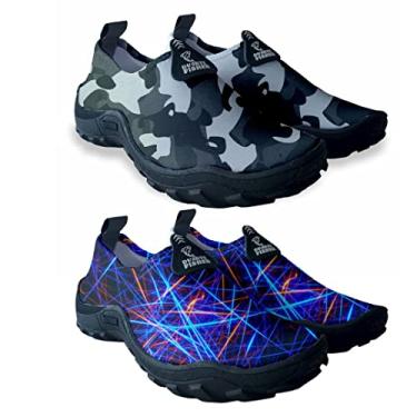 Imagem de Kit 2 Sapatilha Tenis Pesca Praia Aquática Hibrida Náutica Trilha dança Pilates Antiderrapante (42, CAMUFLADO PRETO - NEON)
