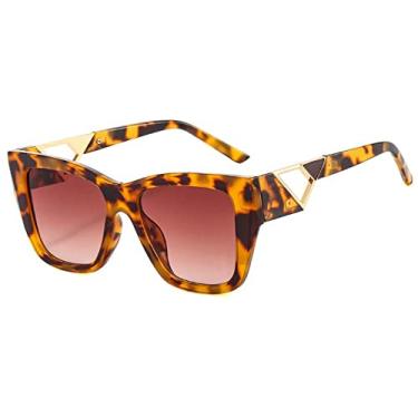 Imagem de Óculos de sol quadrados superdimensionados fashion feminino triângulo de metal na moda óculos de sol de designer de luxo para mulheres óculos uv400, chá de leopardo completo, tamanho único