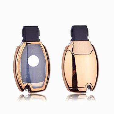 Imagem de YJADHU Capa de chave de carro TPU porta-chaves chaveiro anel de corrente, apto para Mercedes Benz W203 W210 W211 W124 W202 W204 AMG, ouro