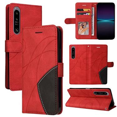 Imagem de Capa carteira para Sony Xperia 1 IV, compartimentos para cartões, capa de TPU à prova de choque de couro PU de luxo anexada à prova de choque capa flip com suporte para Sony Xperia 1 IV (vermelho)