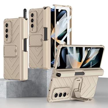 Imagem de Com S Pen Solt Armor Case para Samsung Galaxy Z Fold 4 5G Magnetic Kickstand Screen Protector Cover Phone Cover For Galaxy Z Fold 4,khaki,For Galaxy Z Fold4