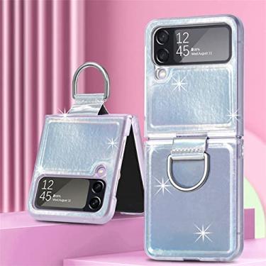 Imagem de Capa de telefone com suporte de anel de luxo brilhante para Samsung Galaxy Z Flip 4 flip4 Flip4 Capa macia de carregamento sem fio magnético, SilverLaser Ring, para Samsung Z flip4