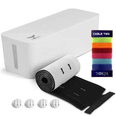 Imagem de Caixa de gerenciamento de cabos, organizador de cabos e capa com kit de cabos – mesa, TV montada na parede, vídeo, suporte de fio para jogos e computador, esconderijo, protetor com capa de cabo, edição branca da Tokye XXL VALUE