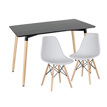 Imagem de Loft7, Kit - Mesa de jantar retangular Eames 60 x 120 cm preto + 2 cadeiras Eiffel Dsw Cinza claro