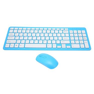 Imagem de Teclado Mouse Combinado, 96 Teclas Antiderrapante Tapete Resistente ao Desbotamento 2.4G Teclado Mouse Sem Fio para Jogos para Computador Azul