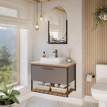 Imagem de Gabinete para Banheiro com Cuba e Espelheira 80cm Palermo Espresso Móveis Titânio