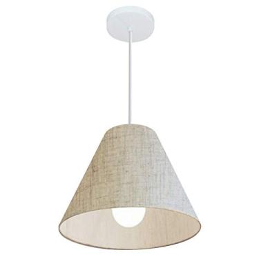Imagem de Lustre Pendente Cone Cúpula Tecido 25/30x12 cm, Vivare Iluminação, Pendente4028 RST, Rustico Bege, Pequeno