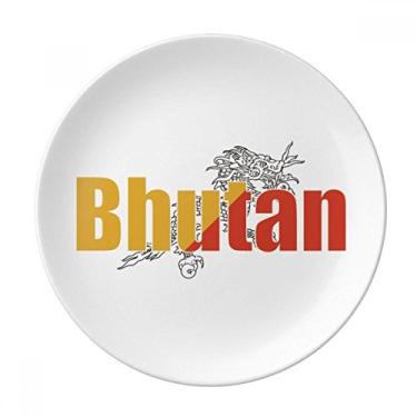 Imagem de Prato de nome da bandeira do Butão de porcelana decorativa Salver louças de jantar