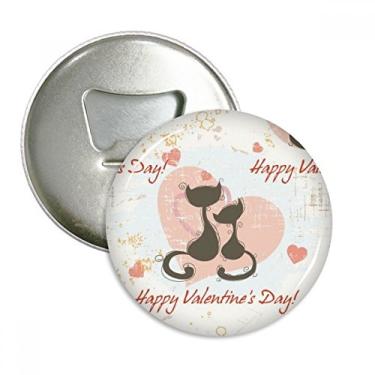 Imagem de Abridor de garrafa com emblema de ímã de geladeira Feliz Dia dos Namorados Black Cats