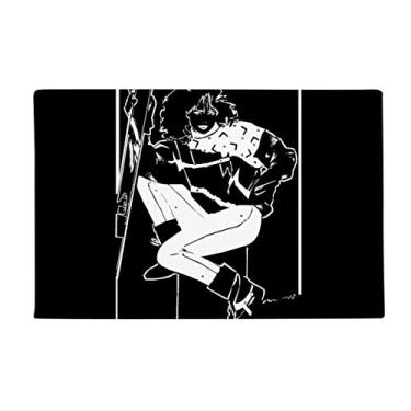 Imagem de DIYthinker Tapete de inverno preto com ilustração de esqui, tapete antiderrapante para porta de banheiro