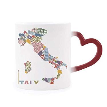 Imagem de Mapa da Itália com a bandeira nacional de arquitetura sensível ao calor Caneca vermelha que muda de cor
