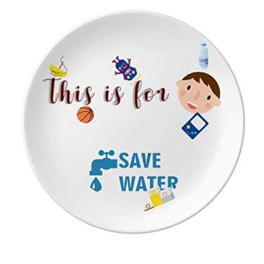 Imagem de Prato de porcelana Save Water para jantar redondo, menino