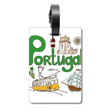 Imagem de Símbolo nacional de Portugal com padrão de marco de viagem, etiqueta para bagagem e cartão de bagagem