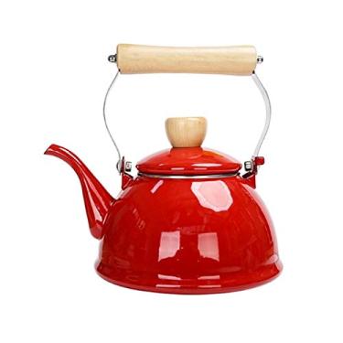 Imagem de Chaleira Enamel Thickened Red Kettle Retro Fogão de Indução a Gás Natural Casa Restaurante Chaleira (1,4 L, 1,35 g)
