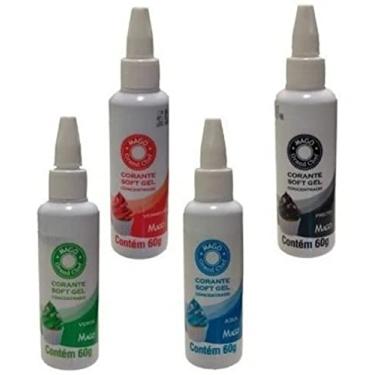 Imagem de 4 Corantes Soft Gel Mago Hiper Concentrado (Preto, Verde, Vermelho e Azul)