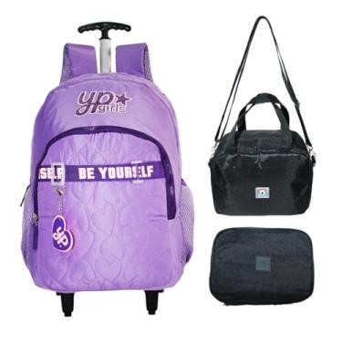 Imagem de Kit Mochila Juvenil Yepp Girls Original Rodinhas Escolar Lilas