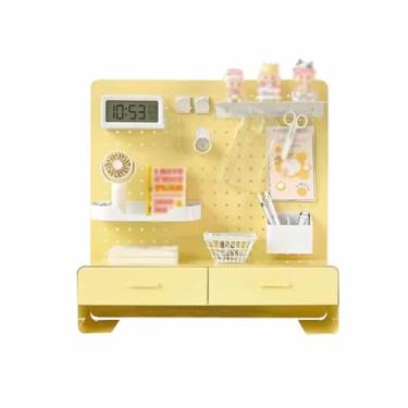 Imagem de Painel Porta-Ferramentas Pegboard de armazenamento de mesa de estudo, com gavetas para placa de metal minimalista, organizador de mesa para economizar espaço (Color : Yellow, Size : 20inch*20.27inch