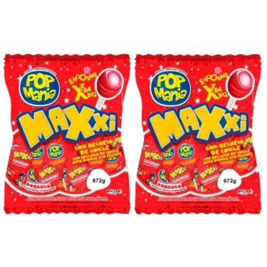 Imagem de Pirulito Chicle Pop Mania Maxxi Morango 672g - 2 unid