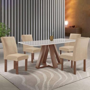 Imagem de Mesa de Jantar 4 Lugares Kyra/Canela com Vidro Chocolate/Off White/Suede Cru - Cel Móveis