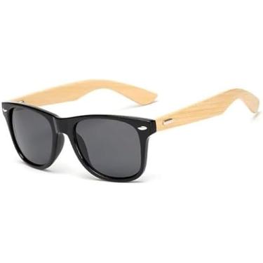Imagem de Óculos De Sol Bambu Madeira Masculino Feminino Quadrado Polarizado Proteção UV400 Original com case e flanela