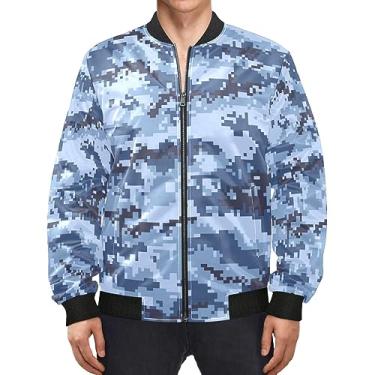 Imagem de Jaqueta bomber masculina leve cinza camuflada jaqueta masculina slim fit jaqueta casual corta-vento resistente à água P, Camuflagem azul, M