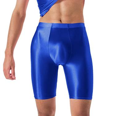 Imagem de Cueca boxer masculina respirável, cueca boxer de perna longa, cueca macia, lingerie Correia Atlética Conforto Roupa Íntima Pijamas postura amamentação arco-íris D63-Azul X-Large