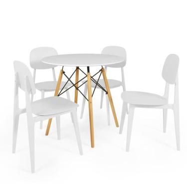 Imagem de Conjunto Mesa De Jantar Redonda Eiffel Branca 80cm Com 4 Cadeiras Itál