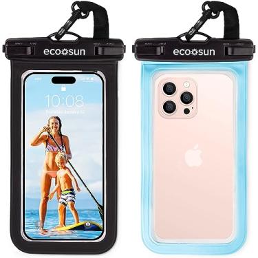 Imagem de Eco Sun Bolsa de telefone à prova d'água (pacote com 2) — Projetada no Havaí — Capa para todos os iPhones (incluindo 15 Pro Max), Samsung Galaxy S24 e mais preto/azul