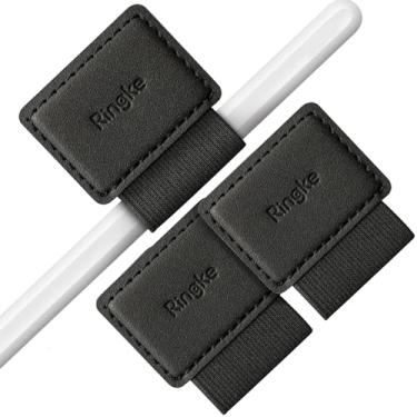 Imagem de Ringke Porta-canetas para Apple Pencil, Diários, Notebooks e mais – 3M autoadesivo couro PU durável caneta com elástico (pacote com 3) – Preto