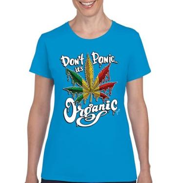 Imagem de Camiseta feminina Don't Panic It's Organic 420 Weed Pot Leaf Smoking Marijuana Legalize Cannabis Stoner Pothead, Azul claro, XXG