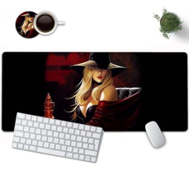 Imagem de Mouse pad grande, 80 x 30 cm, mouse pad estendido para jogos com bordas costuradas, protetor de mouse 2GG, base de borracha antiderrapante para escritório e casa, tapete de mesa preto feminino moderno