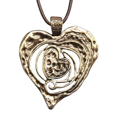 Imagem de AZORA Colar de pingente de anel múltiplo de cor bronze feito à mão estilo boho longo de corda de couro colar para mulheres, Couro, Sem Pedra Preciosa